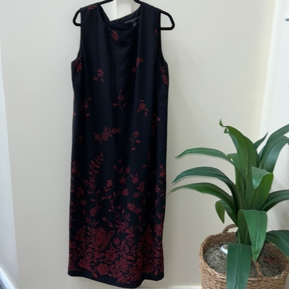 Josephine Chaus Woman Size 18 Black Red Floral Sleeveless Midi Dress